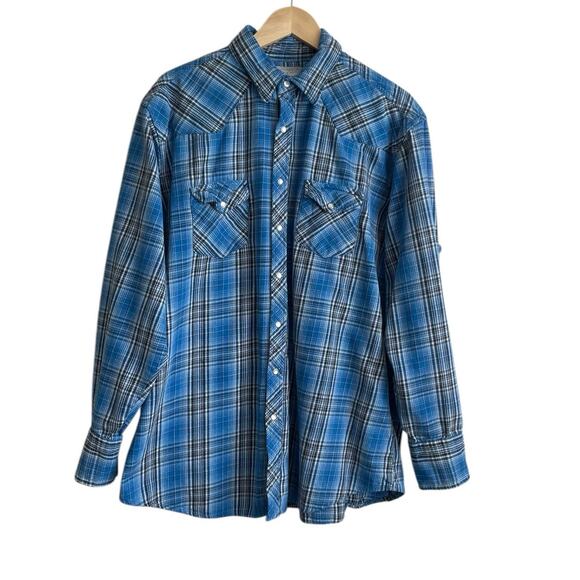 Vintage Wrangler Mens Shirt‎ Flannel Plaid Pearl Snap Cowboy Western Rodeo Ranch - Picture 1 of 9